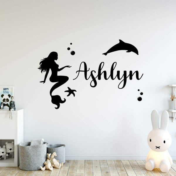 VWAQ Custom Name Mermaid Wall Decal Personalized Girls Room Decor - CS19