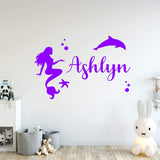 Mermaid Wall Decals with Custom Name Girls Room Decor VWAQ - CS19