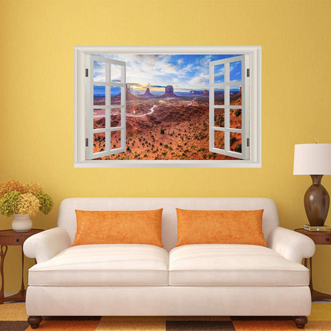 VWAQ - 3D Window Wall Decals Monument Valley Desert Landscape Peel and Stick Nature Mural - NWT11