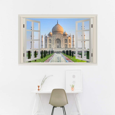 VWAQ - Taj Mahal Wall Art Decal 3D Window View Sticker Peel and Stick Scenic Mural - NWT16
