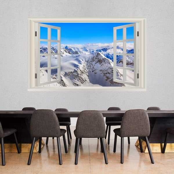 VWAQ - Snow Mountain Range Wall Mural Sticker - Winter Wall Art Decal 3D Window View - NWT17