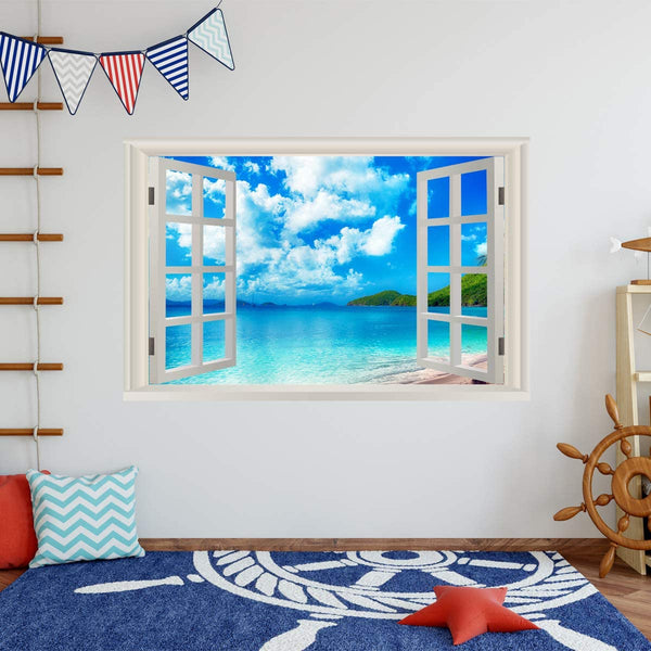 VWAQ - Tropical Beach Window Wall Art Decals 3D Ocean Sticker Seascape Mural - NWT19
