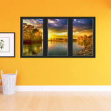 VWAQ - 3D Office Window Sunset Wall Decal Peel and Stick Lake Scenery Nature Decor Sticker - OW13