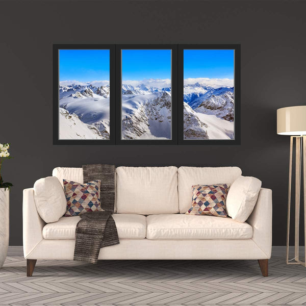 VWAQ - Snow Mountain Range 3D Window Wall Stickers for Office - Winter Wall Art Decal - OW17 