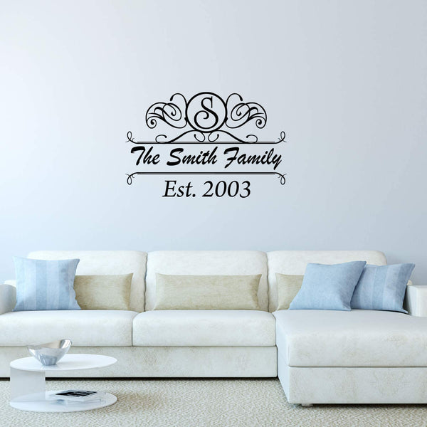 VWAQ Custom Family Name Wall Decal - Personalized Monogram Wall Sticker Year Established - CS21