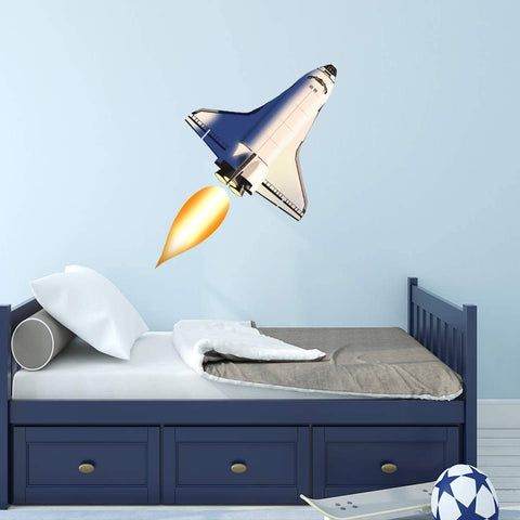 VWAQ Rocket Ship Wall Decal - Spaceship Stickers for Kids Walls Peel and Stick Space Decor - NA11