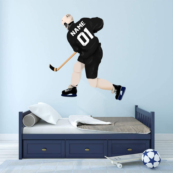 VWAQ Personalized Hockey Player Wall Sticker - Custom Name Sports Wall Decal for Boys - HOL51