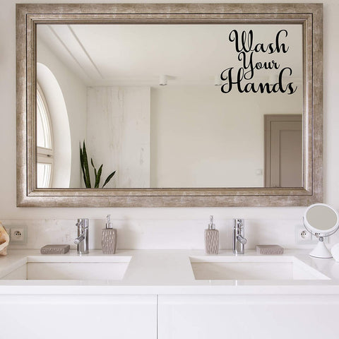 VWAQ Wash Your Hands Vinyl Decal for Mirror and Walls Bathroom Decor Restroom Sticker Art