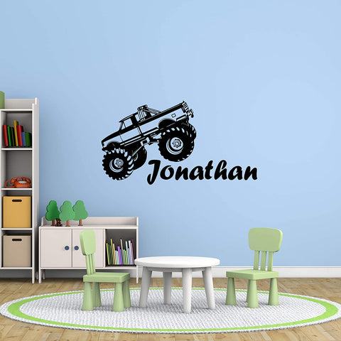 VWAQ Personalized Big Truck Name Wall Decals Custom Boys Room Kids Decor Vinyl Stickers Large - CS29 