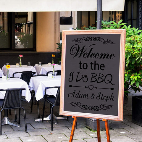 VWAQ Custom Welcome to The I Do BBQ Decal Personalized Couples Name Bride Groom Chalkboard Wedding Reception Marriage Decorations - CS31