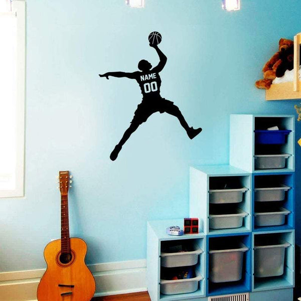 VWAQ Basketball Player Dunking Ball Wall Decal with Personalized Name - CS40