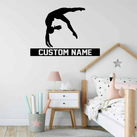VWAQ Gymnast Silhouette Wall Decal with Personalized Name - CS43