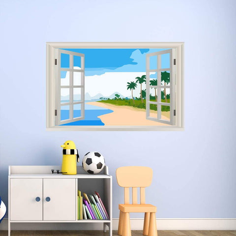 VWAQ - Kids Beach Window Wall Decal Sticker Ocean Mural Peel and Stick 3D - NWT21