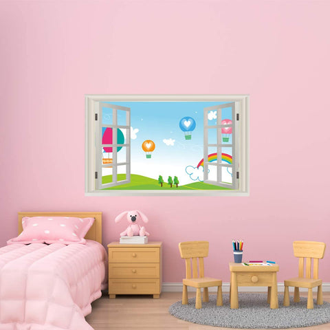 VWAQ - Kids Hot Air Balloon Window Decal Nature Wall Sticker Rainbow Nursery Murals Peel and Stick - NWT25