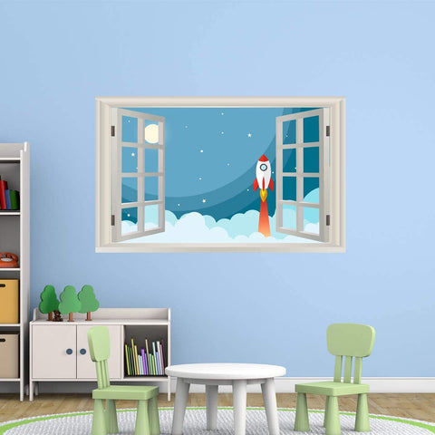 VWAQ Kids Spaceship Wall Decal Window Sticker 3D Outer Space Peel and Stick - NWT28