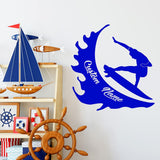 VWAQ Custom Surfer Wall Decal with Name Kids Room Personalized Surfboard Sticker - CS57