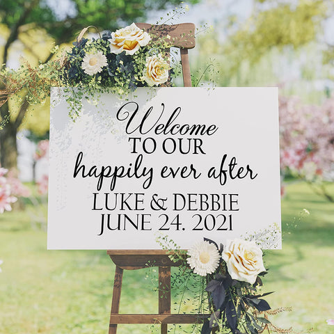 VWAQ Welcome to Happily Ever After Wedding Decal Quote Marriage Bride and Groom Decor - CS68