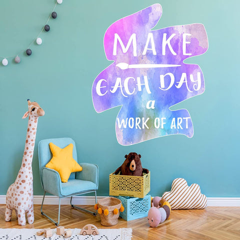VWAQ Make Each Day A Work of Art - Artist Quotes Wall Decal - Peel and Stick Watercolor Mural - PT5