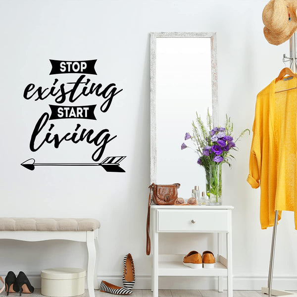 VWAQ Stop Existing Start Living Wall Quote Saying Inspirational Bedroom Wall Decal Motivational Wall Art Sticker Home Decor