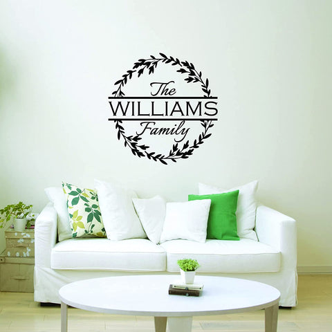 VWAQ Custom Family Name Wall Decal Wreath Home Decor - CS75
