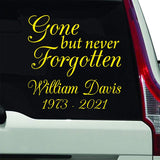 Gone But Never Forgotten Custom Vinyl Decals for Cars VWAQ - CVD5