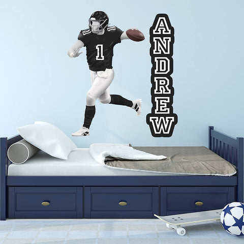 VWAQ Personalized Quarterback Wall Decal - Custom Name Football Player Wall Sticker Peel and Stick - HOL54