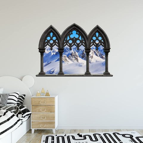 VWAQ - Snow Wall Decor Sticker - 3D Window Decal, Snowy Mountain Wall Art - NWC7