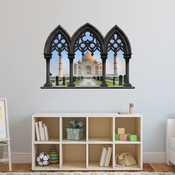 VWAQ - Taj Mahal Wall Art Decal Castle Window Decals for Walls Scenic Mural - NWC16