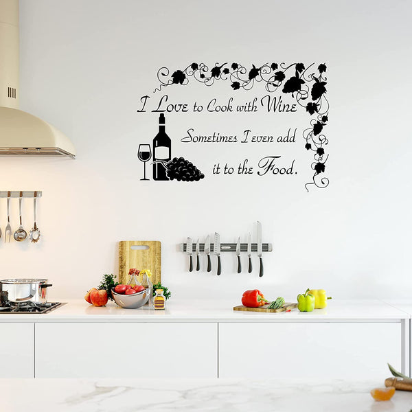 VWAQ I Love to Cook with Wine Wall Decal Sign - Funny Kitchen Quotes Decor