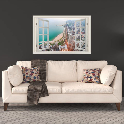 VWAQ - Beach View Wall Decal Office Window Sticker Removable Reusable Vinyl Mural - NWT32