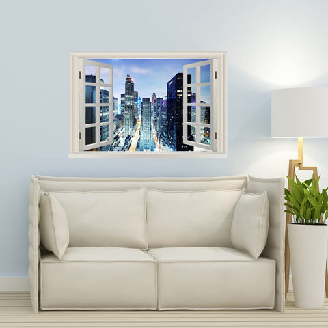 VWAQ - City Skyline Wall Sticker Office Window Decal Removable Reusable Peel and Stick Wall Mural - NWT31