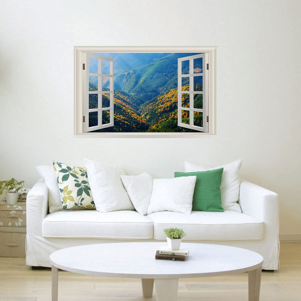 VWAQ - Forest Wall Decal Peel and Stick Office Nature Mural Sticker 3D Window View - NWT34