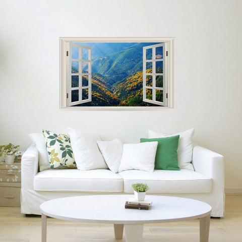 VWAQ - Forest Wall Decal Peel and Stick Office Nature Mural Sticker 3D Window View - NWT34