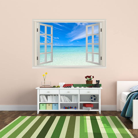 VWAQ - Ocean Window Sticker 3D Wall Decal Ocean Wall Mural Vinyl Decor - NWT36