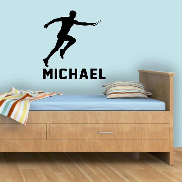 VWAQ Personalized Name Mens Track Baton Wall Decal Customized Kids Room Decor - CS88