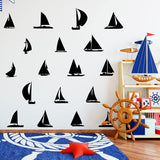 VWAQ Sailboat Decals for Walls Kids Room - Pack of Vinyl Stickers - 18 PCS