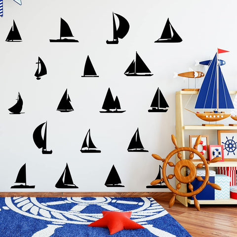 VWAQ Sailboat Decals for Walls Kids Room - Pack of Vinyl Stickers - 18 PCS