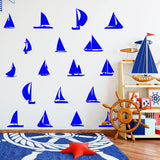 Sailboat Vinyl Wall Decals - Pack of Vinyl Stickers VWAQ - 18 PCS