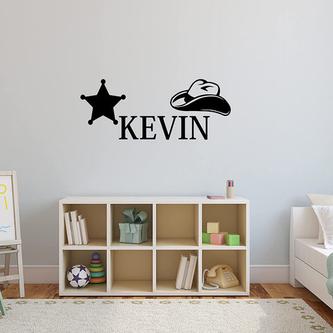 VWAQ Personalized Name Cowboy Wall Decal Customized Kids Room Decor - CS93