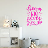 VWAQ Dream Big Never Give Up Inspirational Wall Decal Motivational Quote
