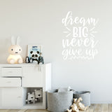 VWAQ Dream Big Never Give Up Inspirational Wall Decal Motivational Quote