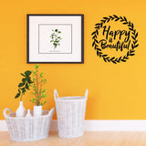 VWAQ Happy is Beautiful Vinyl Wall Decal Motivational Quote Uplifting Wreath Vinyl Sticker