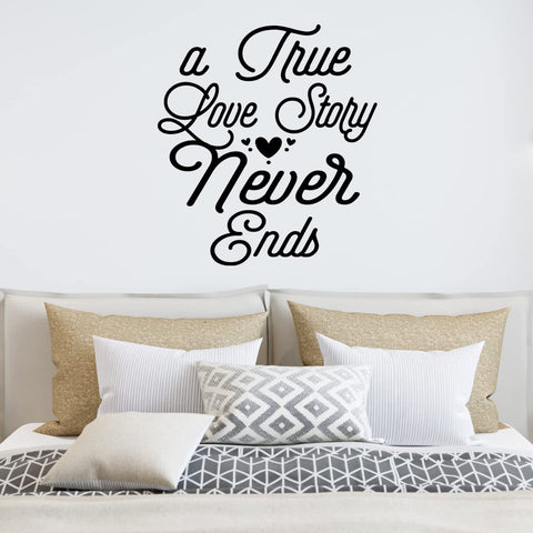 VWAQ A True Love Story Never Ends Vinyl Wall Decal Marriage Quote Home Decor Family Wall Sticker