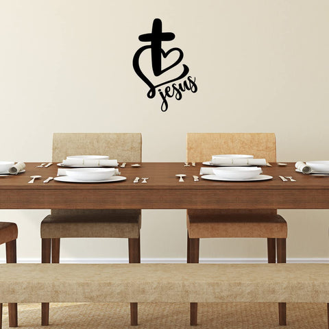 VWAQ Jesus Heart Wall Decal Christian Cross Religious Love Home Decor