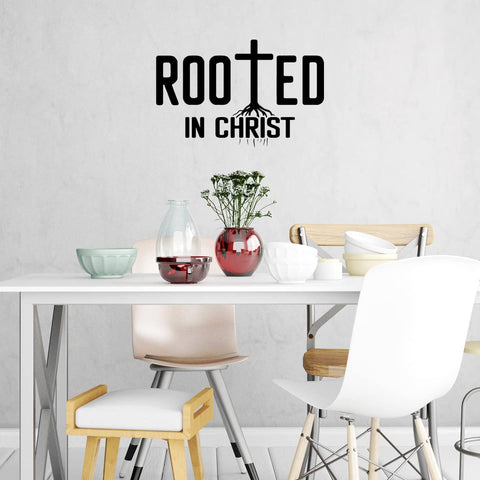 VWAQ Rooted in Christ Vinyl Wall Art Christian Decal Quote Religious Home Decor