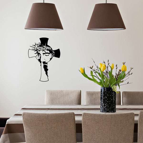 VWAQ Jesus Face Cross Vinyl Wall Art Christian Decal Quote Religious Home Decor