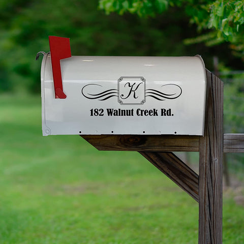 VWAQ Mailbox Numbers Street Address Family Name Monogram Vinyl Decal Set of 2 - Insert Initial & Address Personalized Mailbox Stickers CMB36