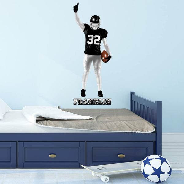 VWAQ Custom Football Player Boy Wall Decal - Personalized Name Sports Wall Decor - HOL66