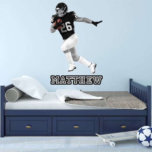 VWAQ Custom Football Player Wall Decal - Personalized Name Sports Sticker Wall Decor - HOL63