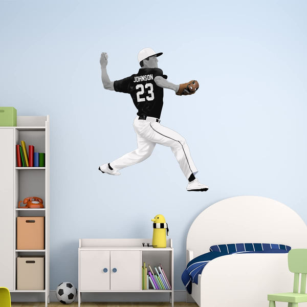 VWAQ Custom Boys Baseball Wall Decals with Name - Personalized Baseball Wall Sticker Sports Decor - HOL64